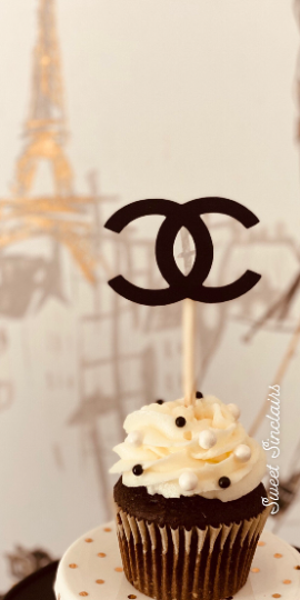 12 Luxury Designer Shopping cupcake toppers of one style, Girl's night cupcake toppers, Designer shopping Cupcake topper, Chanel inspired, Louis Vuitton inspired.