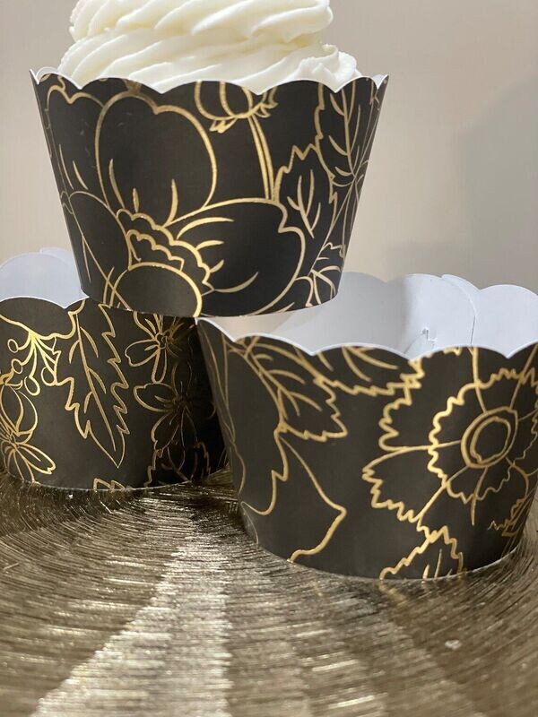 Black and Gold Floral Cupcake Wrapper