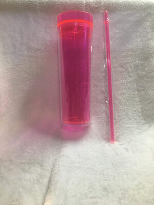 16 Acrylic Tumbler W/straw  Pink