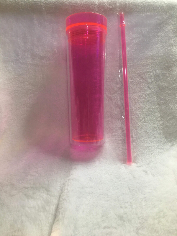 16 Acrylic Tumbler W/straw  Pink