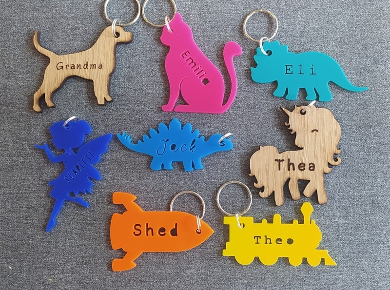 Coloured Acrylic Keyring, Bagtag - various designs 