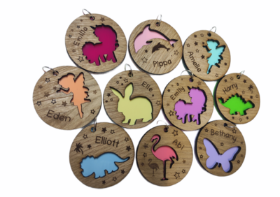 Circle Wooden &amp; Arcylic Keyring Bagtag 70mm