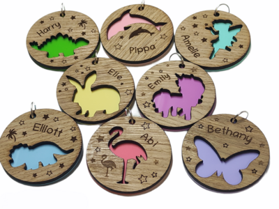 Circle Wooden &amp; Arcylic Keyring Bagtag 70mm