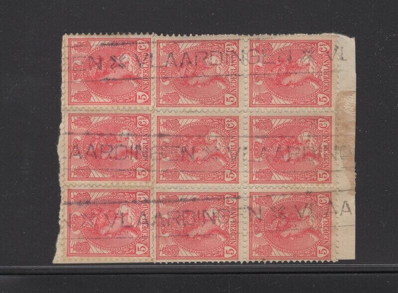 Nvph 60 in blok van 9 met rolstempel X VLAARDINGEN X