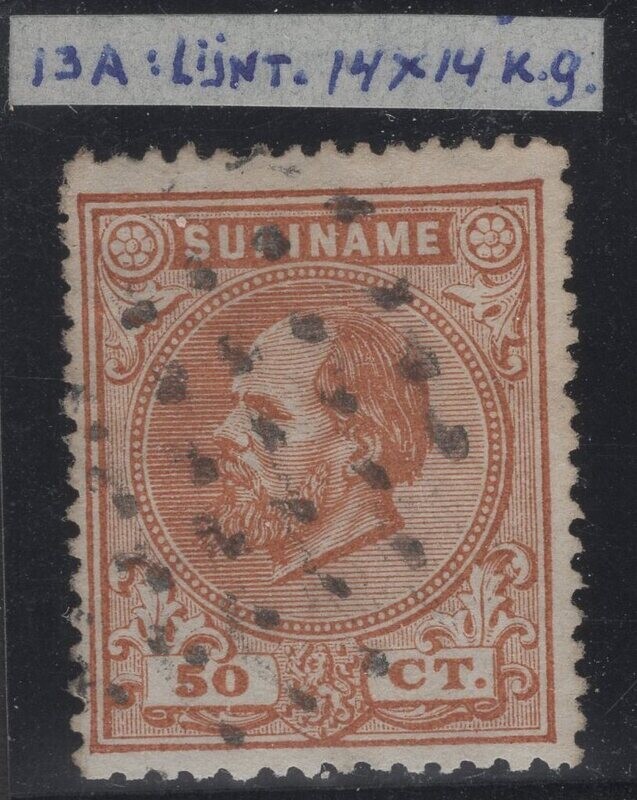 Nvph 13A met blind puntstempel Beneden Saramacca
