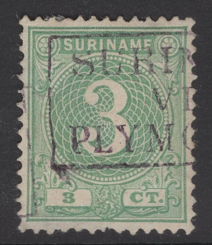 Bootstempel Suriname over Plymouth op nvph 19