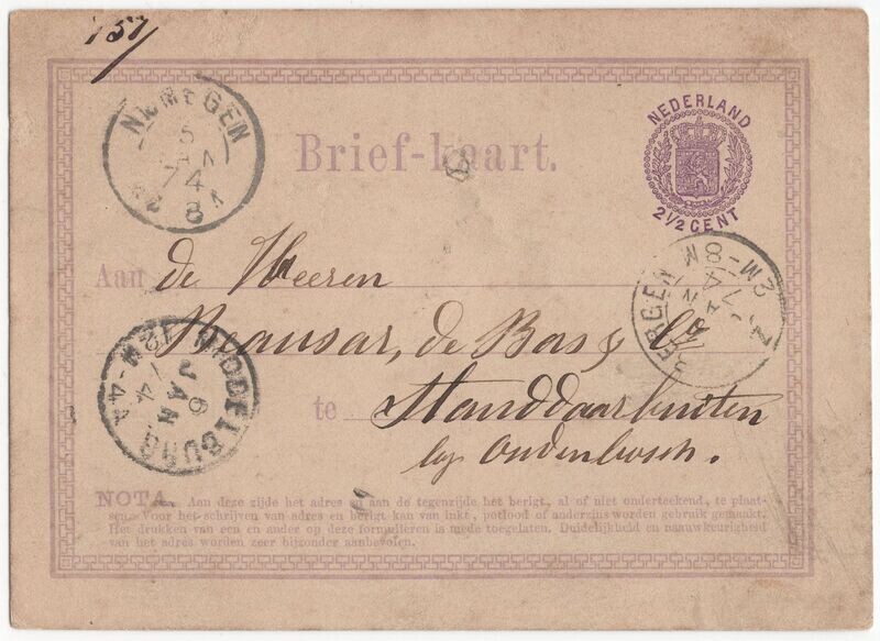 2Letter stempels Nijmegen-Middelburg-Zevenbergen