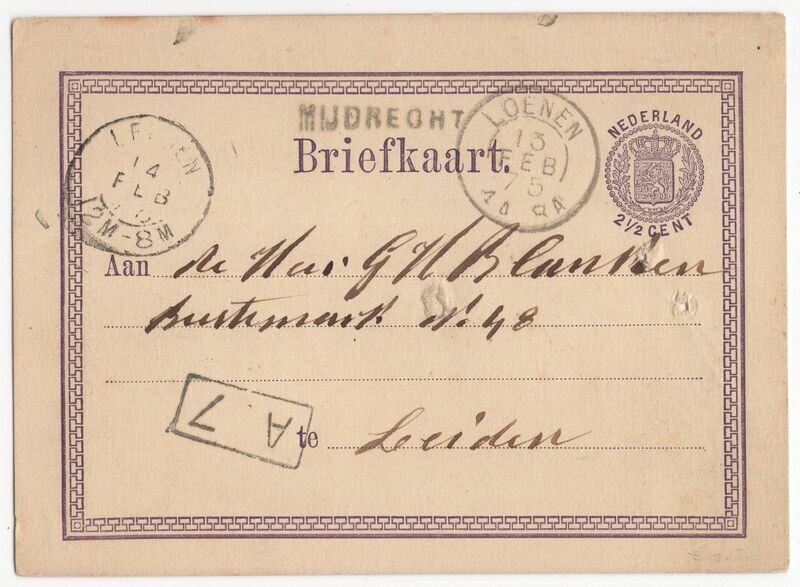 Langstempel Mijdrecht en 2letter Loenen en Leiden