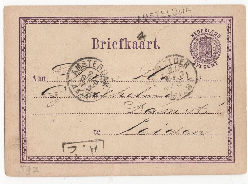 Langstempel Amsteldijk en 2letter Amsterdam en Leiden