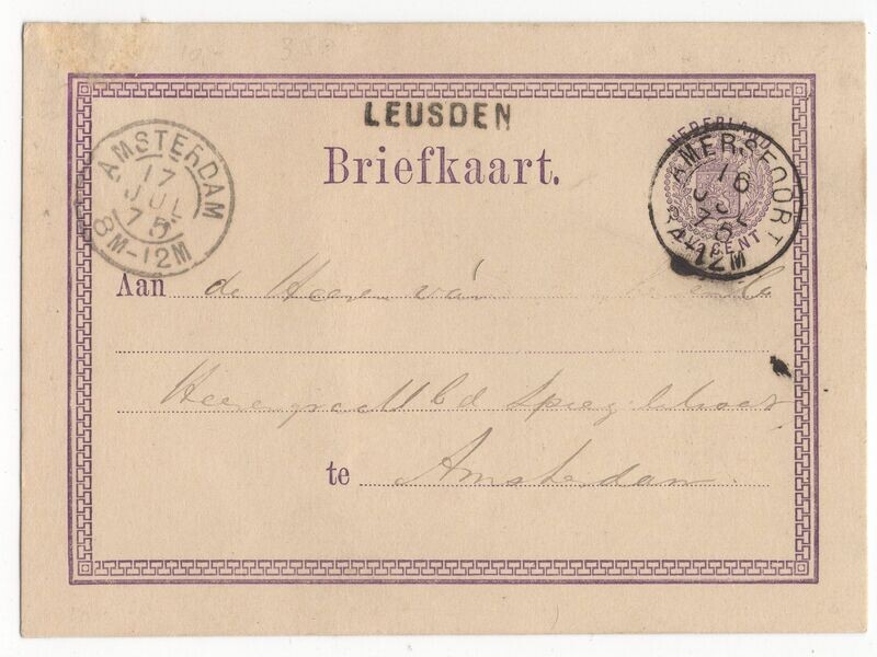 Langstempel Leusden en 2letter Amersfoort en Amsterdam
