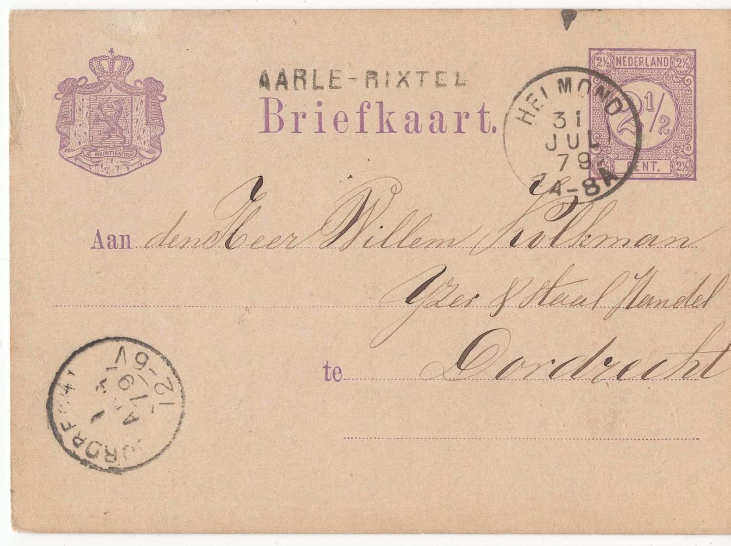 Aarle-Rixtel en 2-letter Helmond op briefkaart