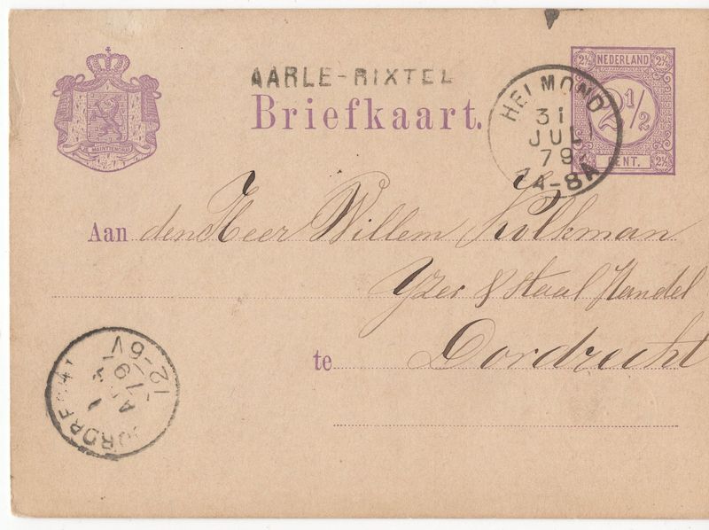 Aarle-Rixtel en 2-letter Helmond op briefkaart
