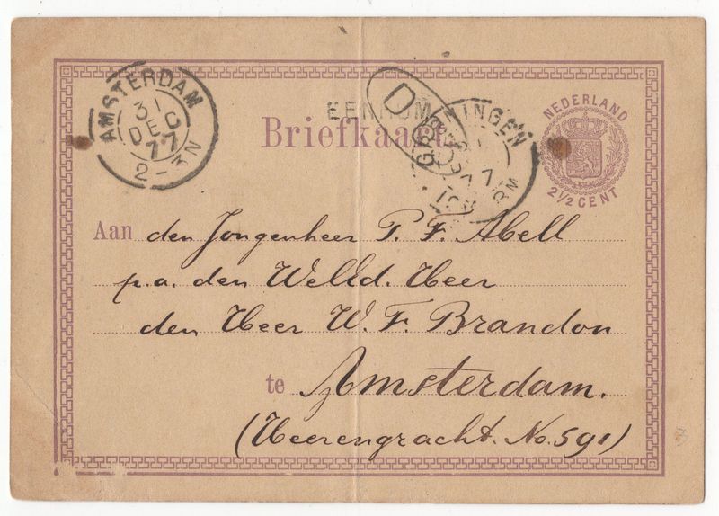 Langstempel Eenrum via Groningen naar Amsterdam