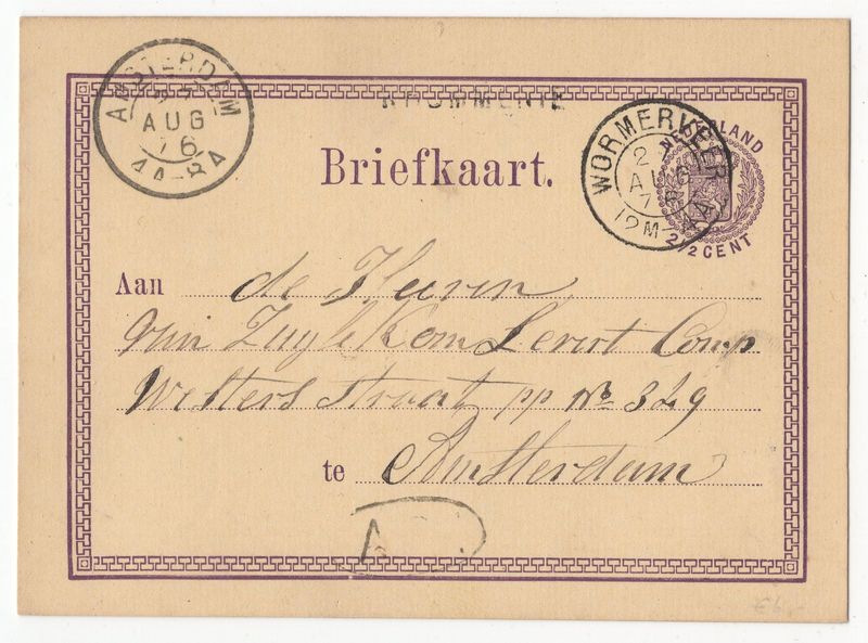 Langstempel Krommenie via Wormerveer naar Amsterdam