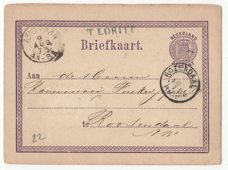 Langstempel 'T LOBITH via Zevenaar naar Rozendaal