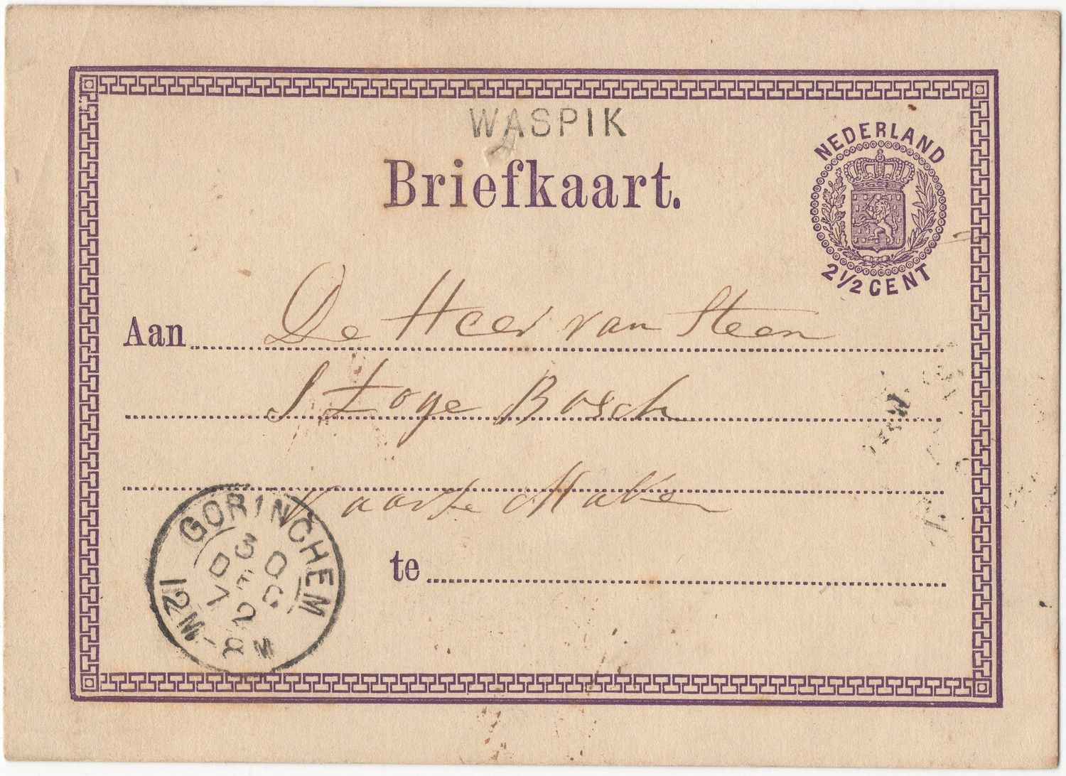 Langstempel Waspik via Gorinchem naar 'sHertogenbosch
