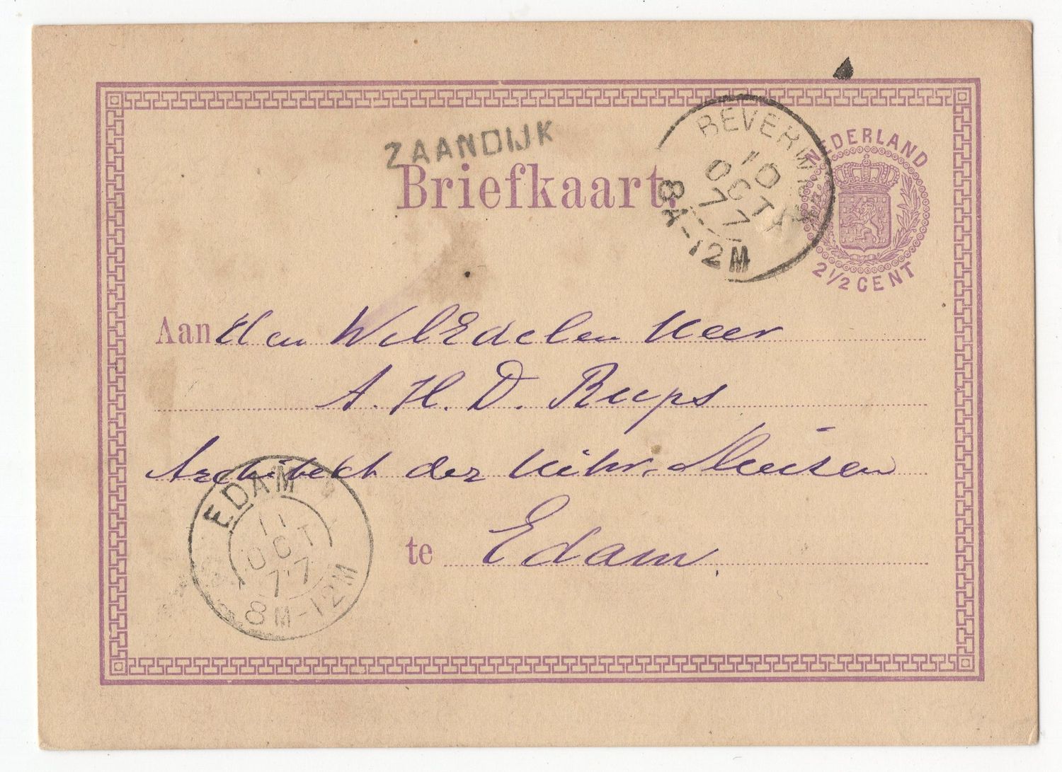 Langstempel Zaandijk via Beverwijk naar Edam