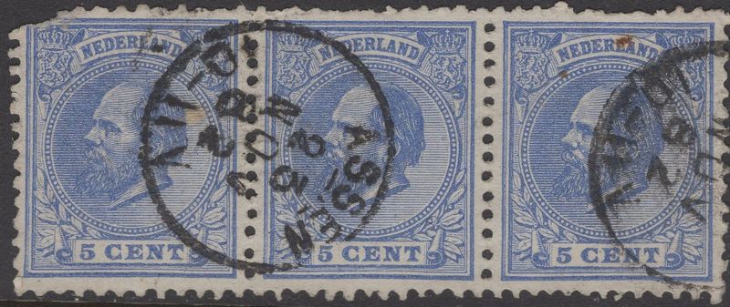 Nvph 19JHH in strip van 3; kleinrond Assen