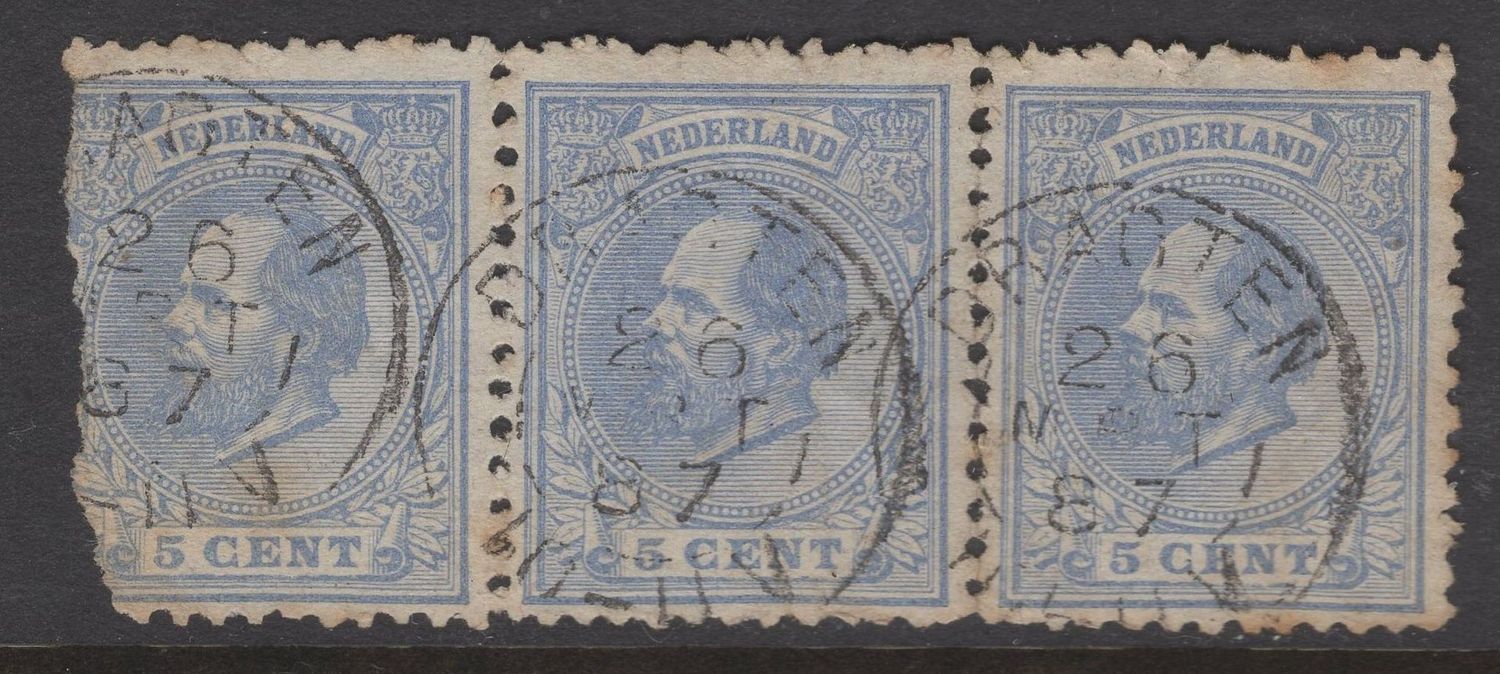 Nvph 19H in strip van 3; kleinrond Dragten