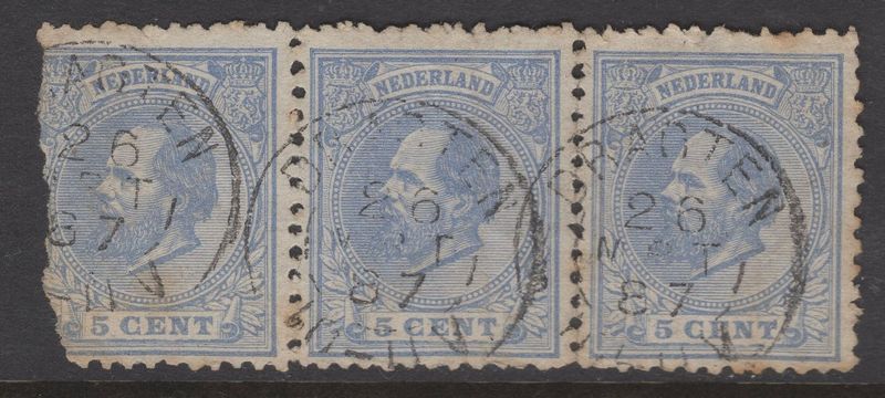 Nvph 19H in strip van 3; kleinrond Dragten