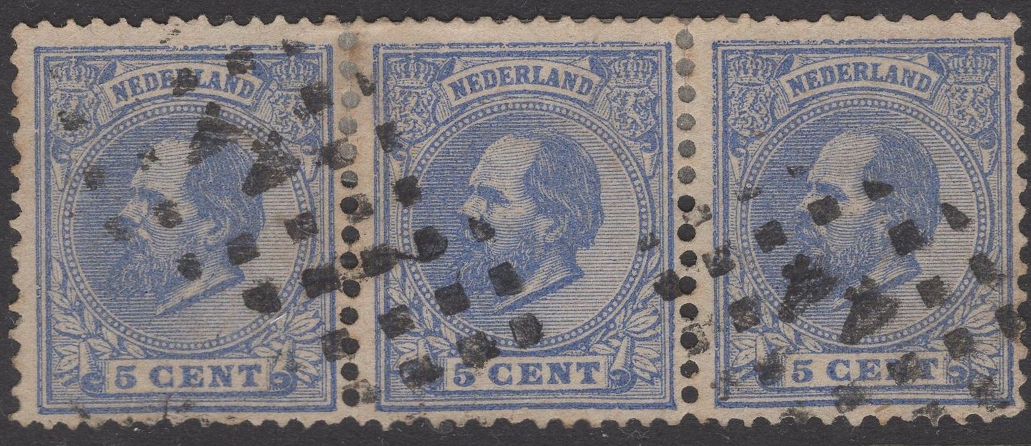 Nvph 19H in strip van 3; puntstempel 44