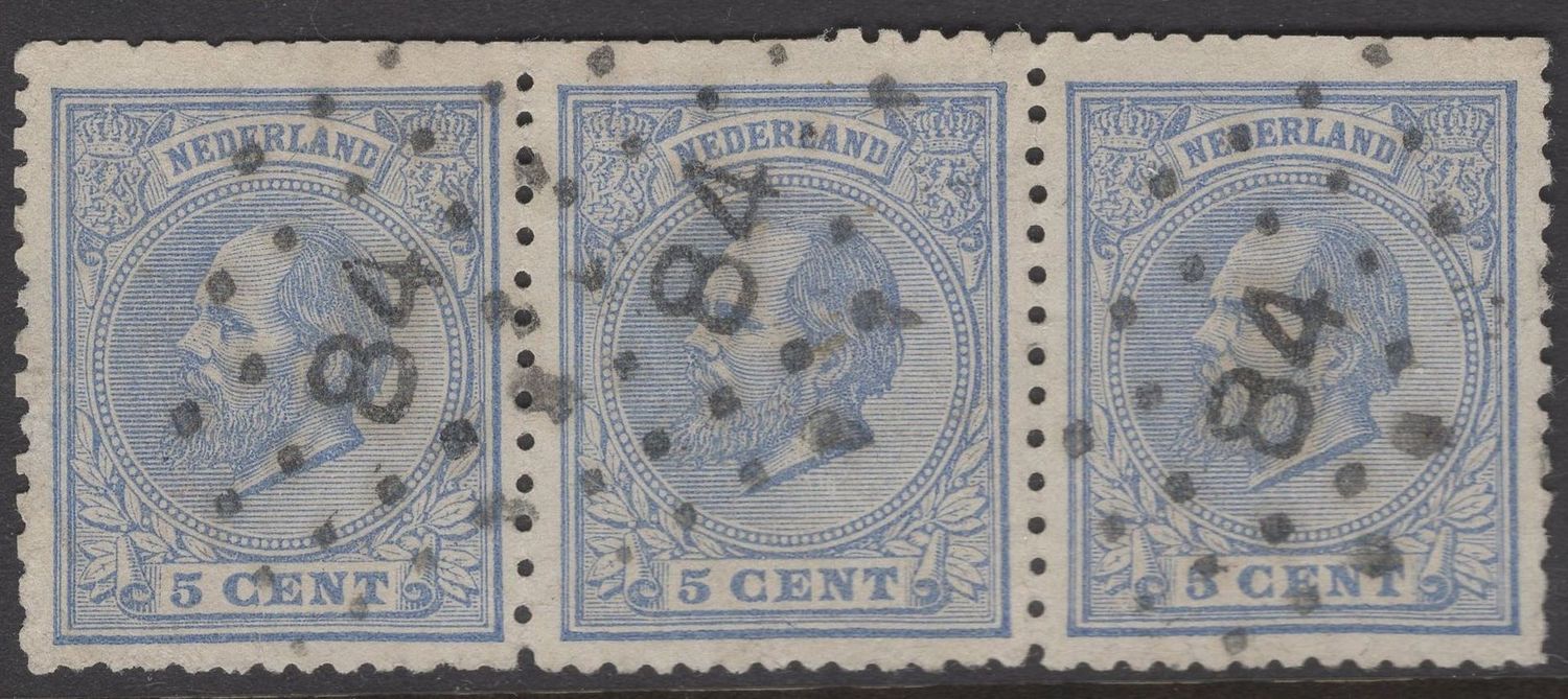 Nvph 19D in strip van 3; puntstempel 84