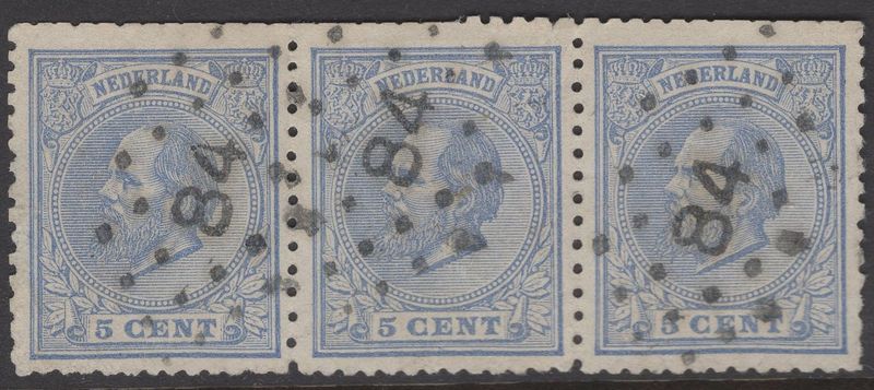 Nvph 19D in strip van 3; puntstempel 84