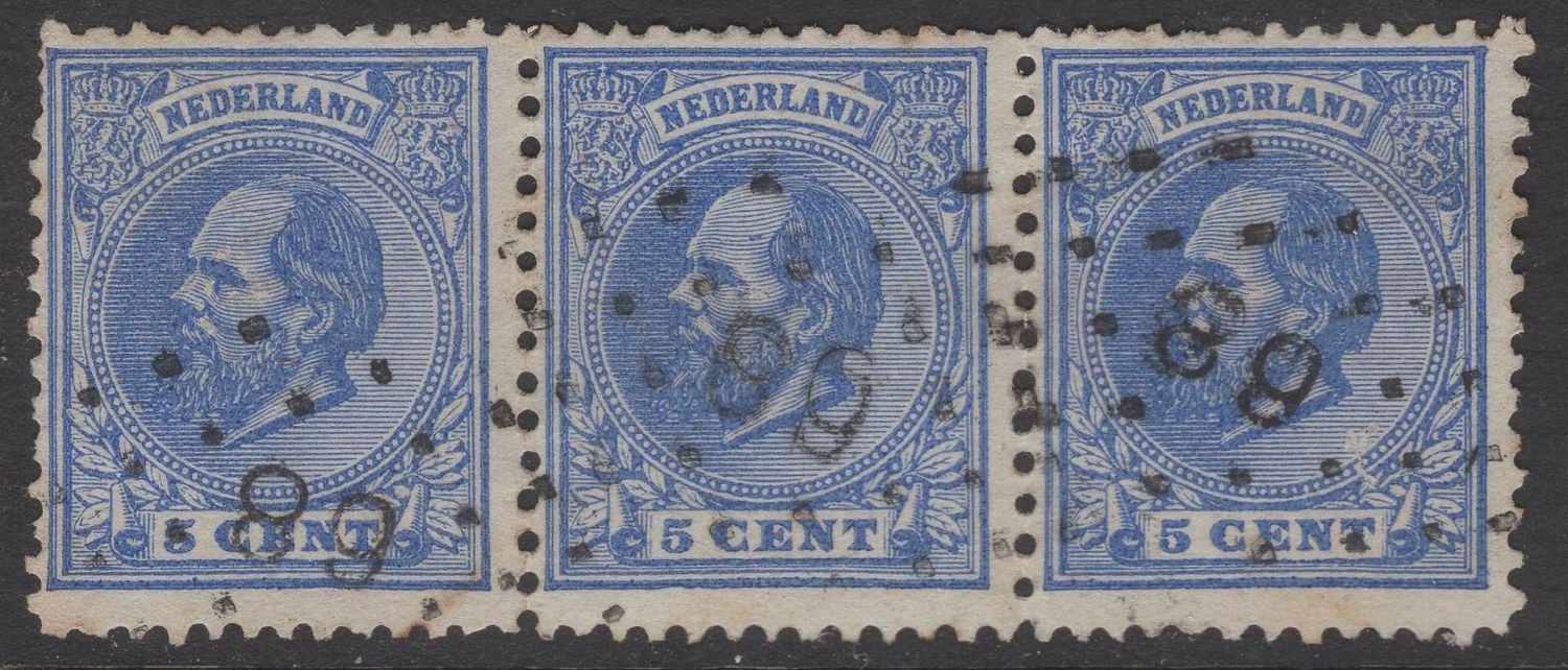 Nvph 19 H in 3 strip met puntstempel 68