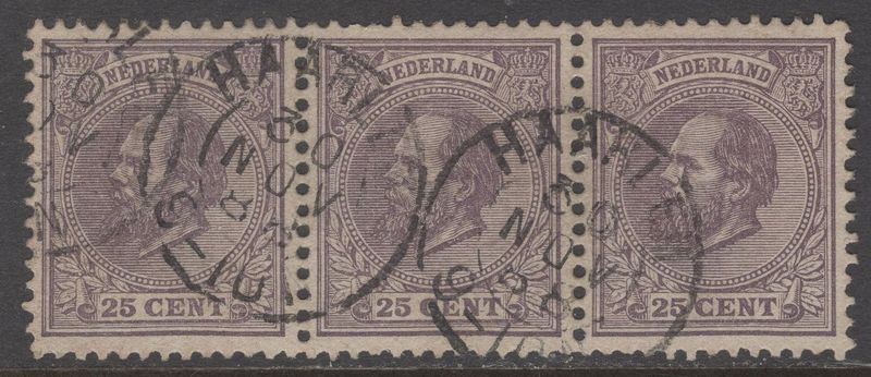 Nvph 26 H in 3 strip; kleinrond Haarlem