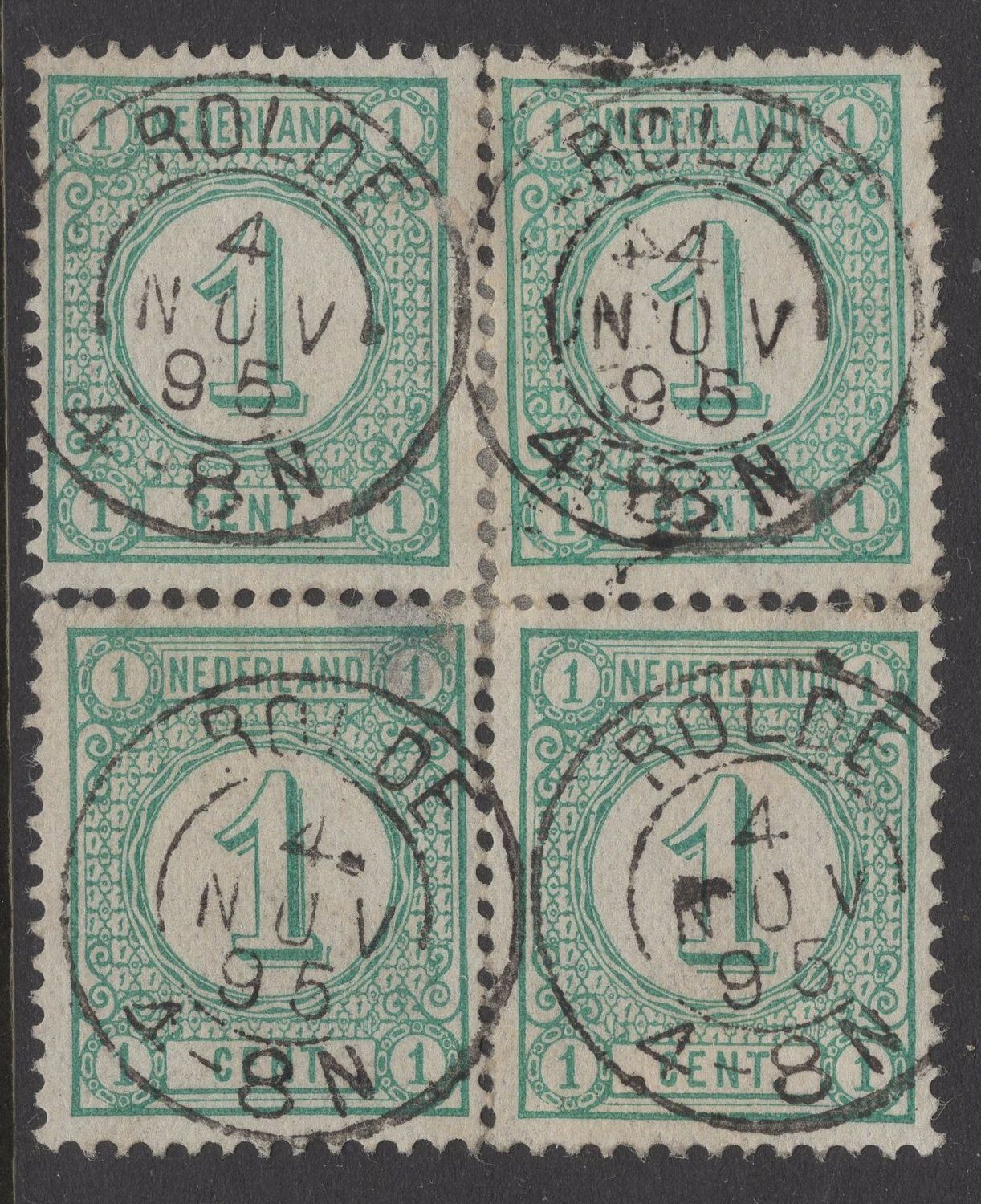 Rolde (4x) op nvph 31a in blok van 4