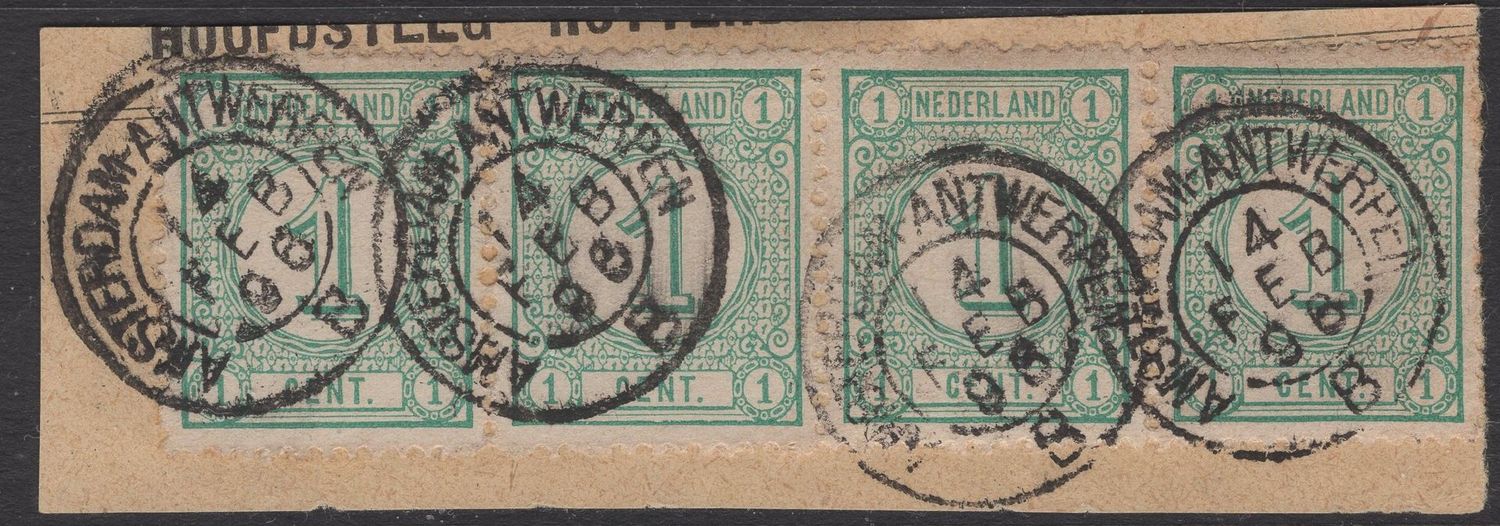 Amsterdam-Antwerpen B op nvph 31a in strip van 4