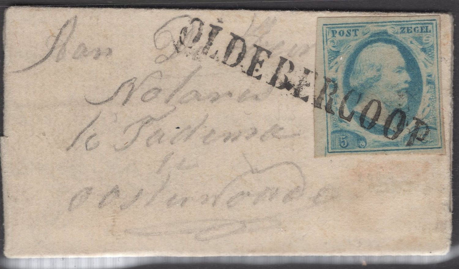 OLDEBERCOOP op nvph 1 IV op beleefdheidsbriefje