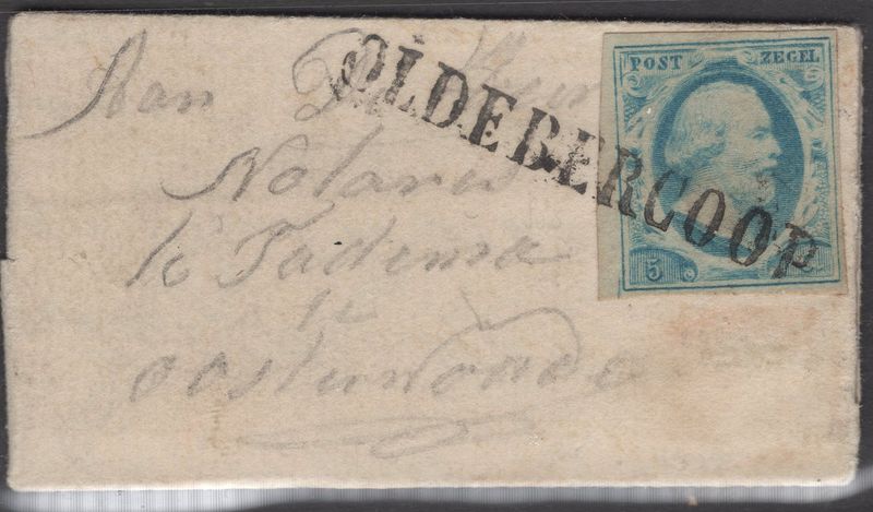 OLDEBERCOOP op nvph 1 IV op beleefdheidsbriefje