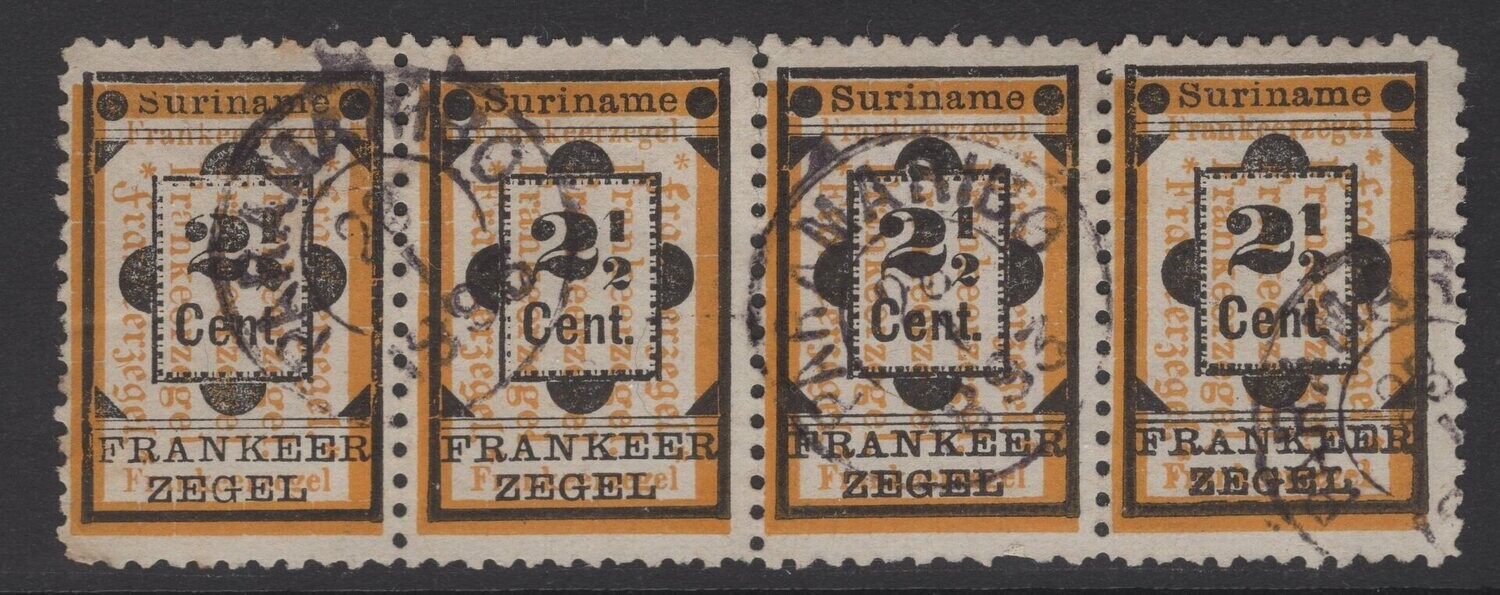 Kleinrond Paramaribo op nvph 22 + 22a in 4-strip
