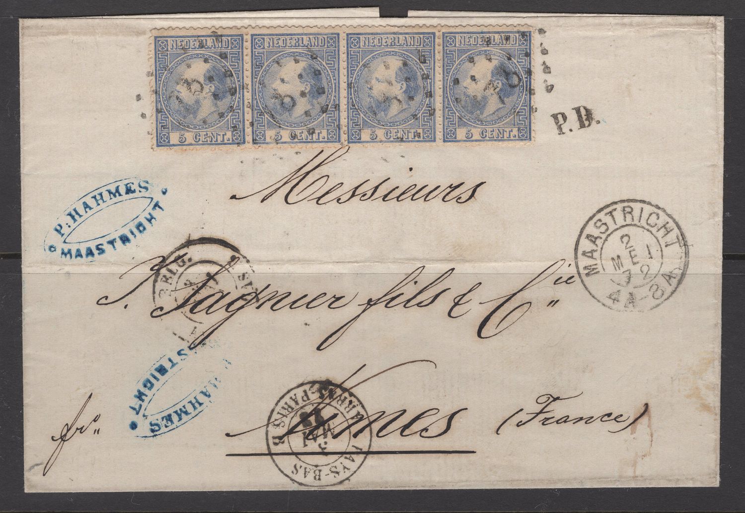 Nvph 7 II C in strip van 4 op omslag