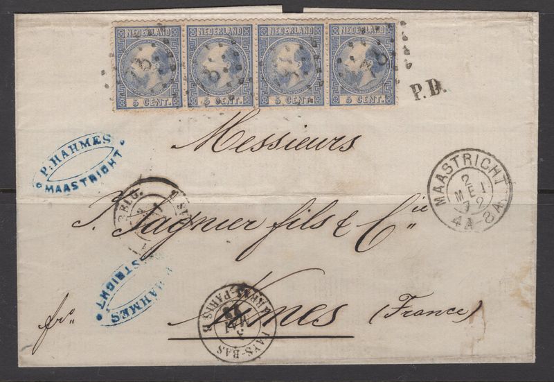 Nvph 7 II C in strip van 4 op omslag