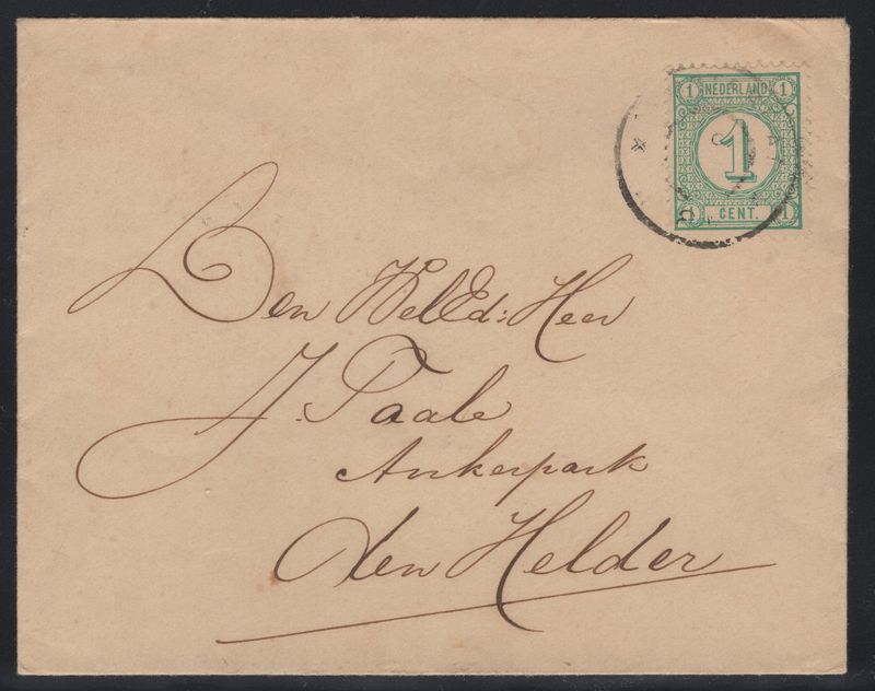 Amsterdam --> Den Helder met nvph 31a (Open krul)