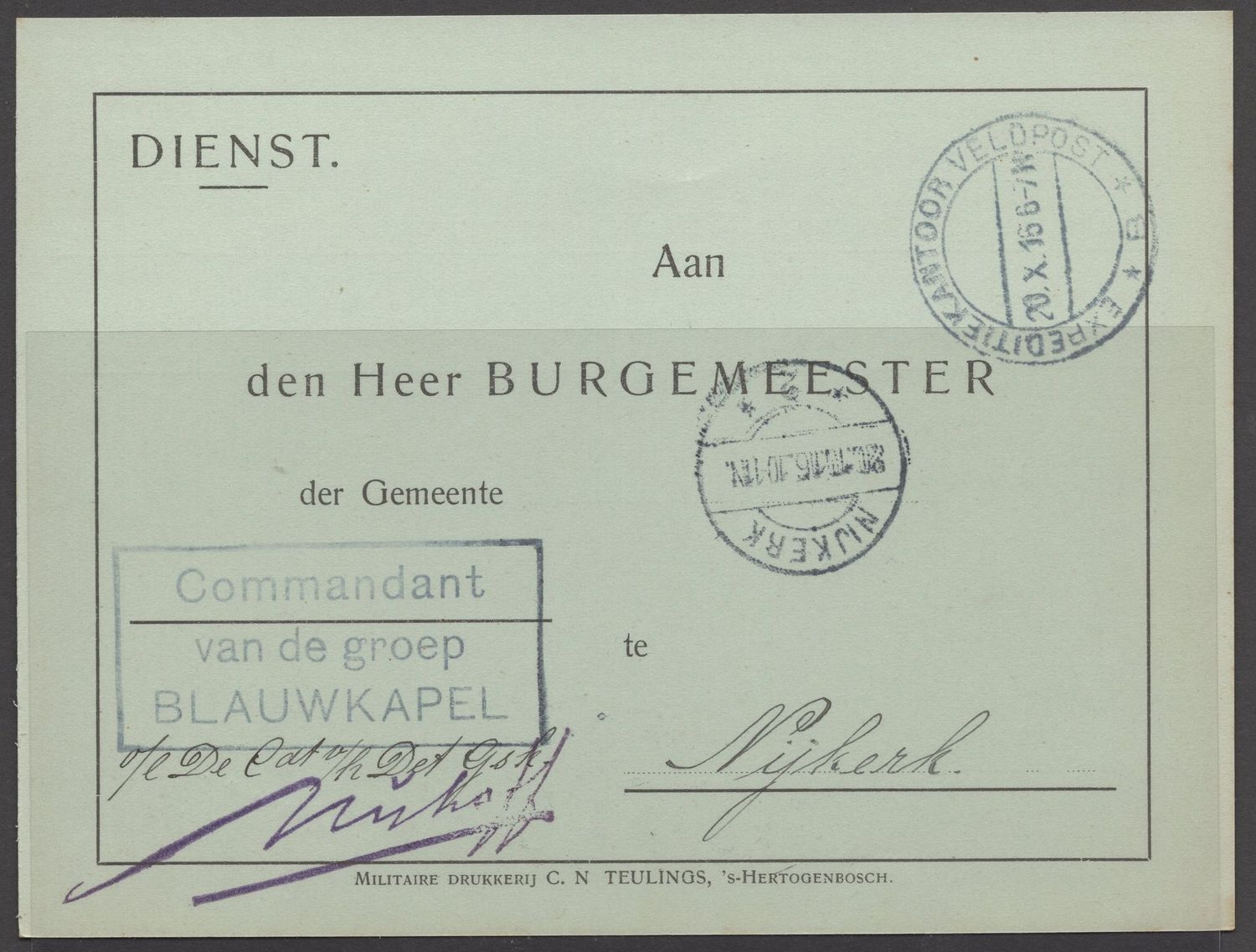 Expeditieveldpostkantoor B op dienstbrief Expeditieveldpostkantoor B op dienstbrief
