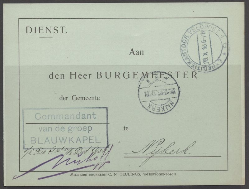 Expeditieveldpostkantoor B op dienstbrief