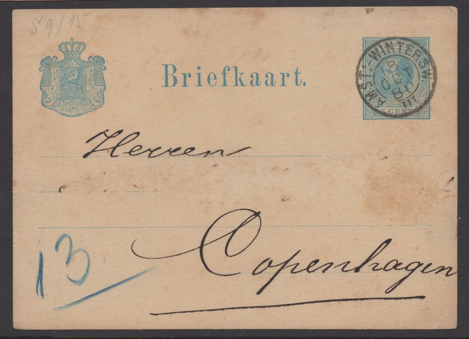 Amst:-Wintersw: III op emissie 1872 briefkaart