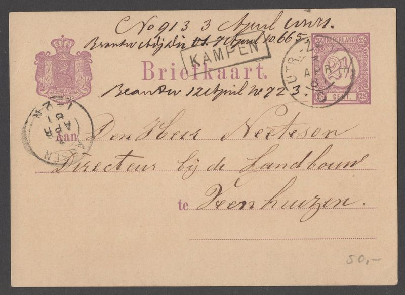 Utr:-Zwolle C op 1876 briefkaart