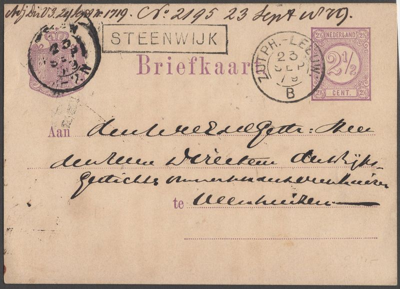 Zutph:-Leeuw: B op 1876 briefkaart + halte Steenwijk