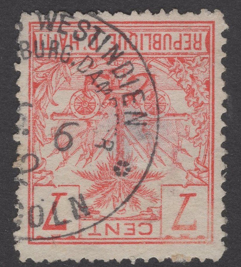 Duits scheepsstempel op Haitiaans zegel Duits scheepsstempel op Haitiaans zegel