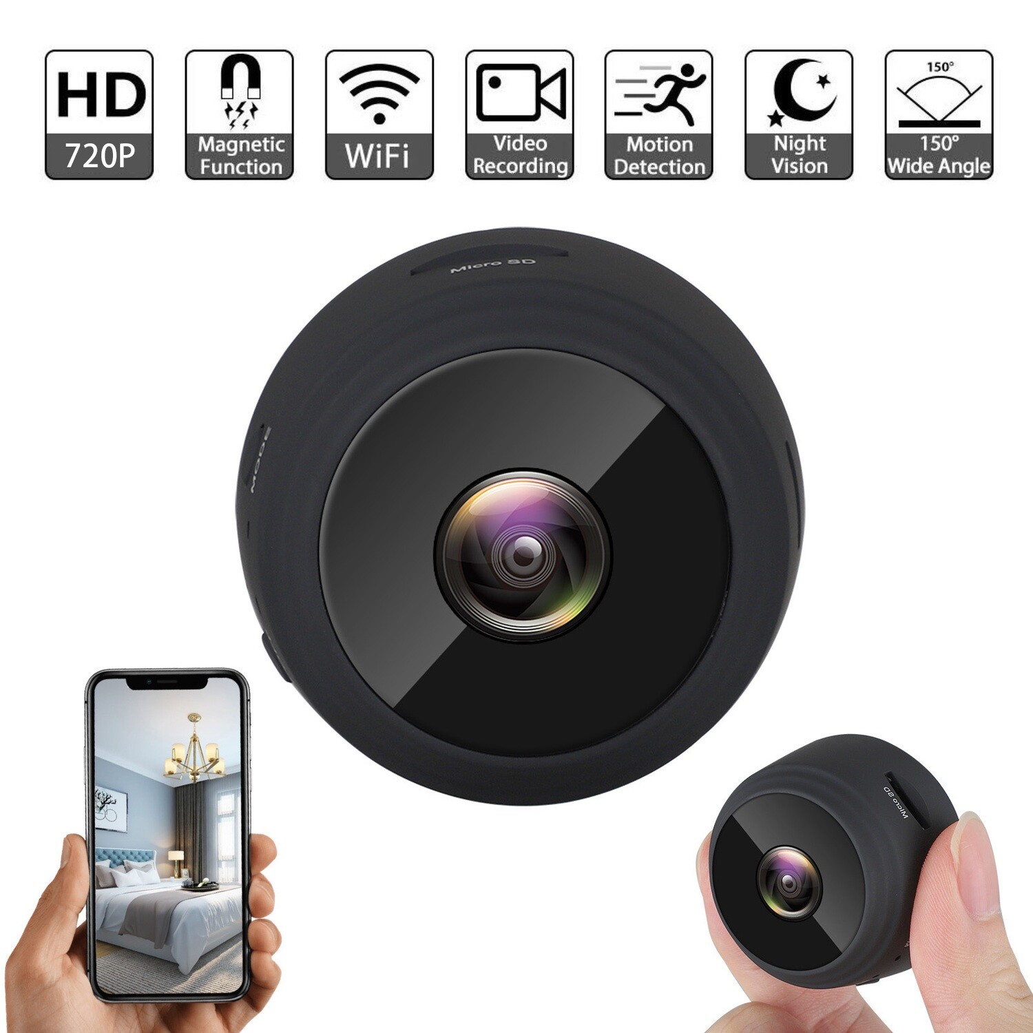 Camara Mini de Conexion WiFi con Vision por Telefono para IPhone y Android