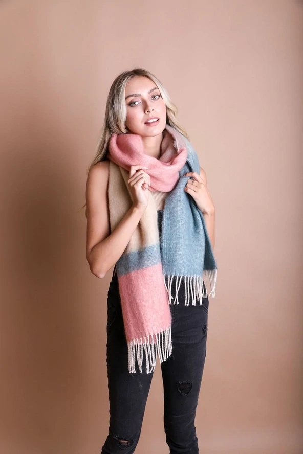 Color Block Soft Faux Mohair Scarf