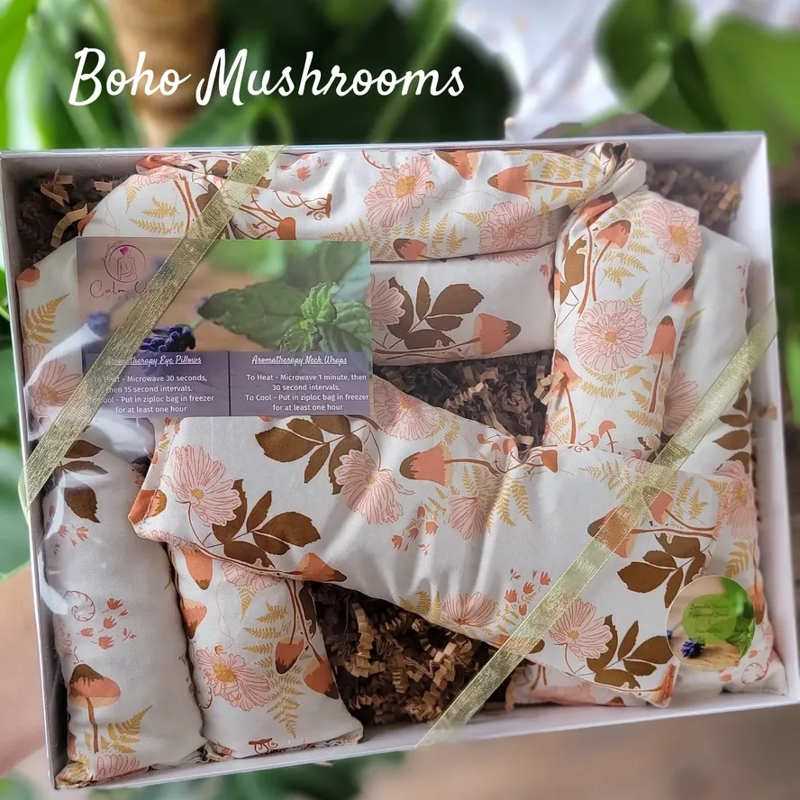 Scent Free Eye Pillow &amp; Neck Wrap Gift Set, Design Options: Boho Mushroom