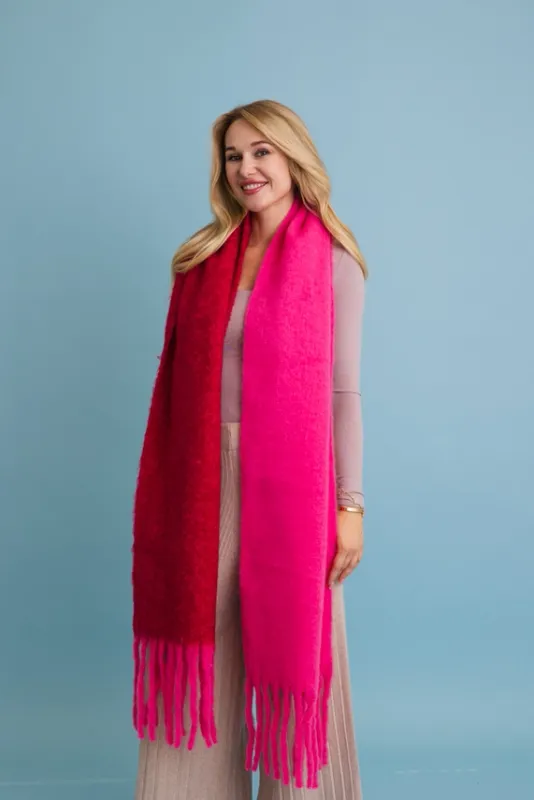 Cozy Solid Two Tone Oversized Tassel Scarf