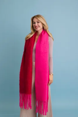 Cozy Solid Two Tone Oversized Tassel Scarf