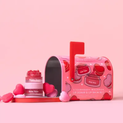Strawberry Macaron Lip Scrub &amp; Lip Balm Set