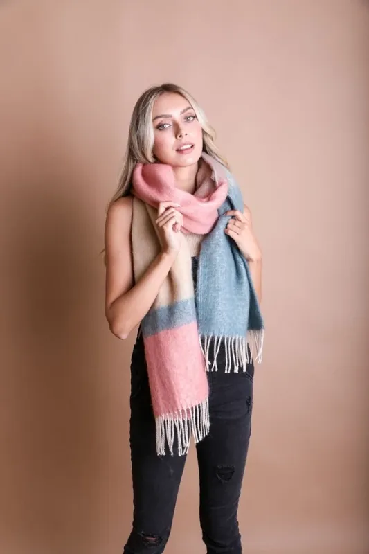 Color Block Soft Faux Mohair Scarf